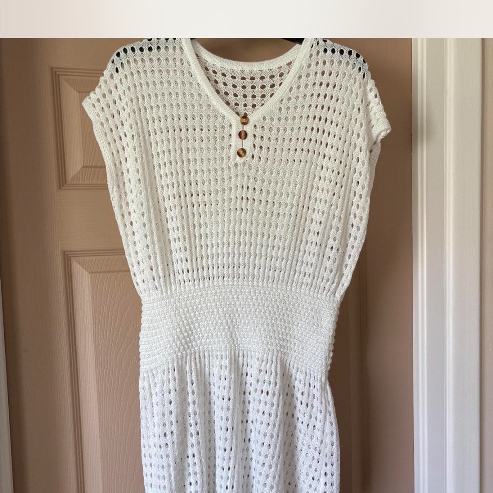 Open Crochet Knit coverup with Wooden Button Accents